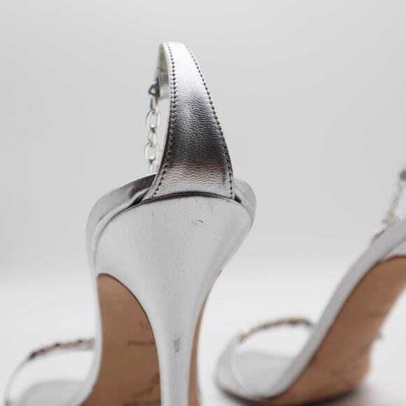 Rene Caovilla Silver Jeweled Ankle Strap Pumps Size 38.5 - Picture 10 of 11